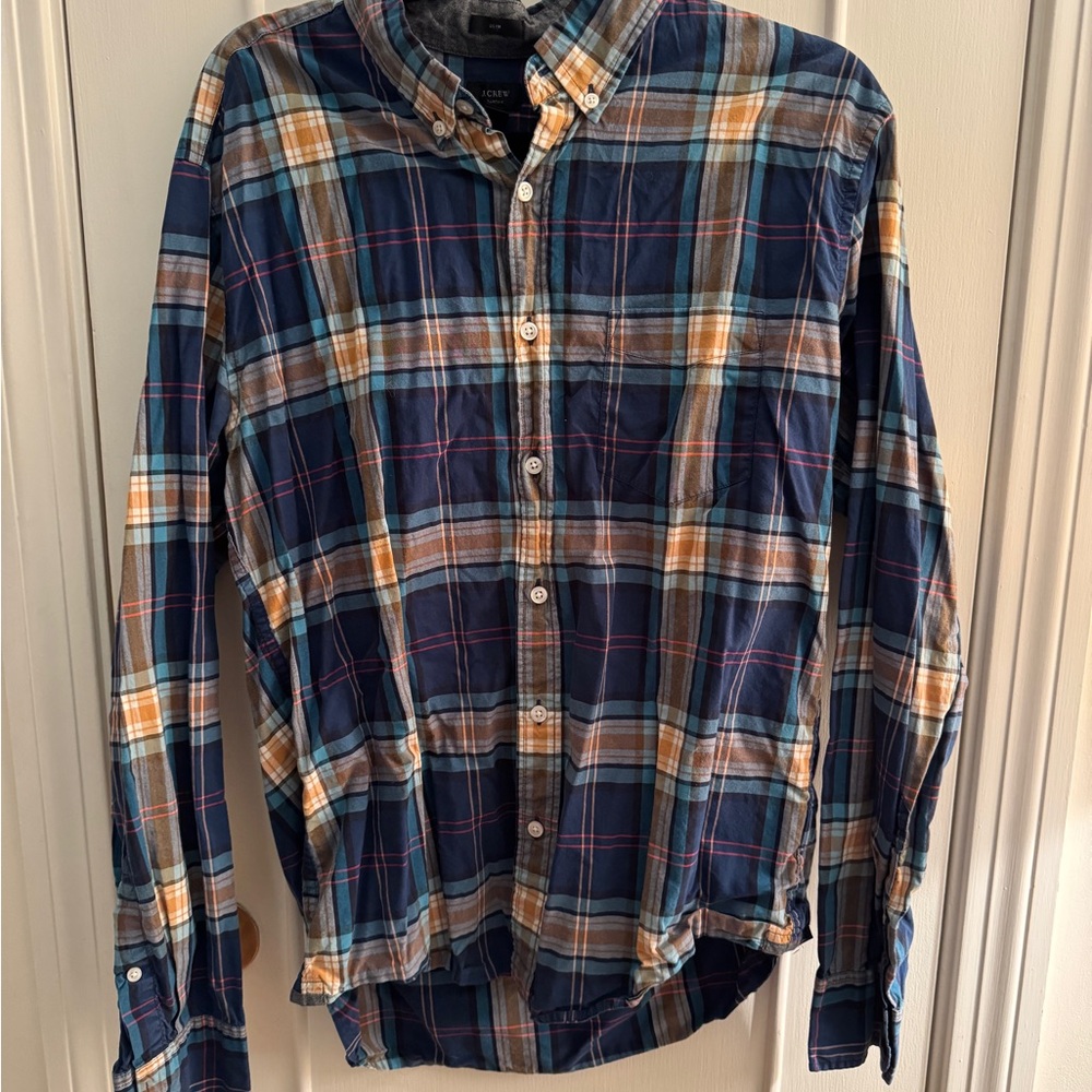 J. Crew Blue and Orange Casual Button Down Shirt